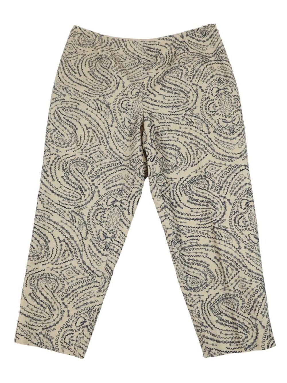 TALBOTS Embroidered Side Zip Straight Leg Pants Size 16p Cotton Linen Coastal